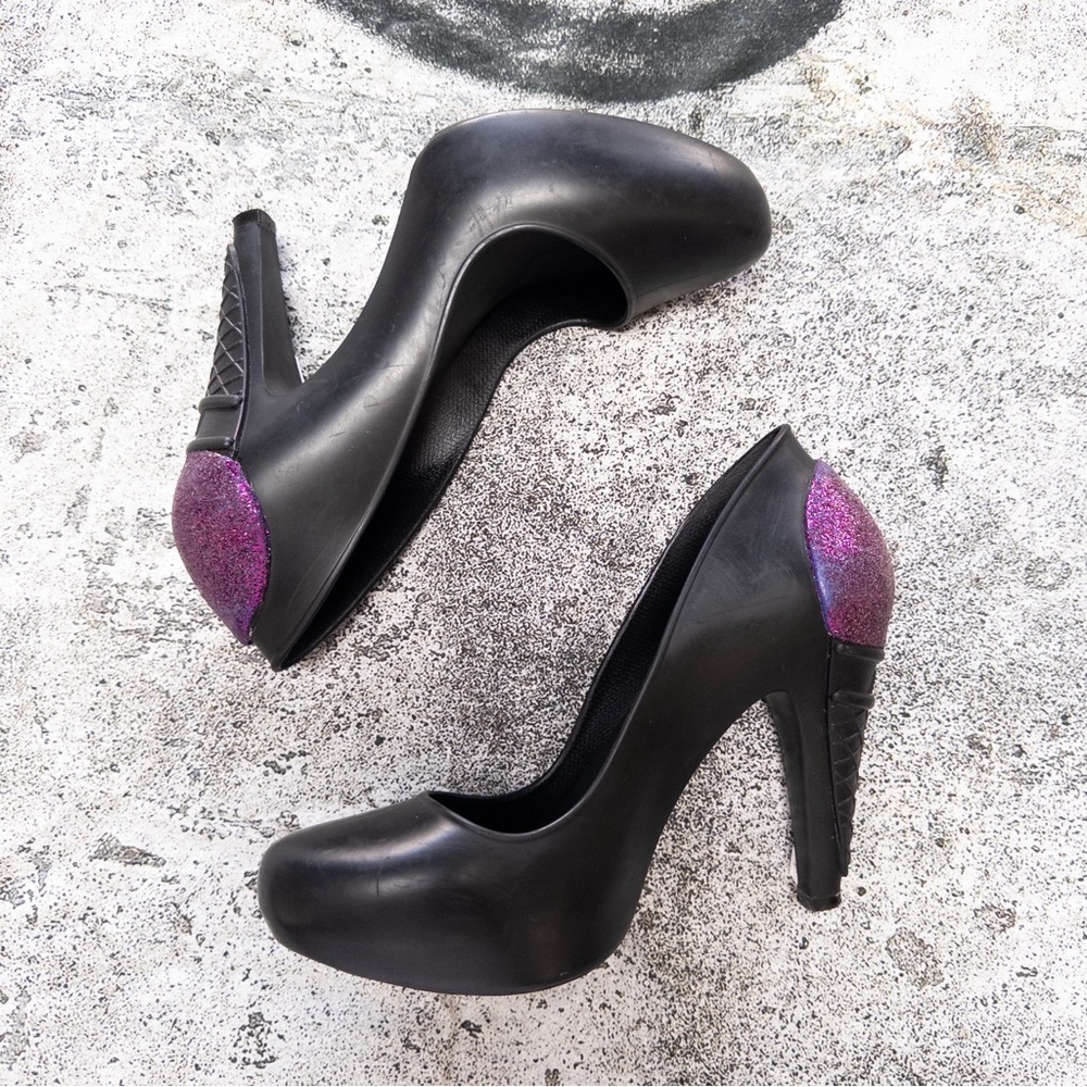 Melissa Vegan Black and Purple Ice Cream Glitter Heels‎